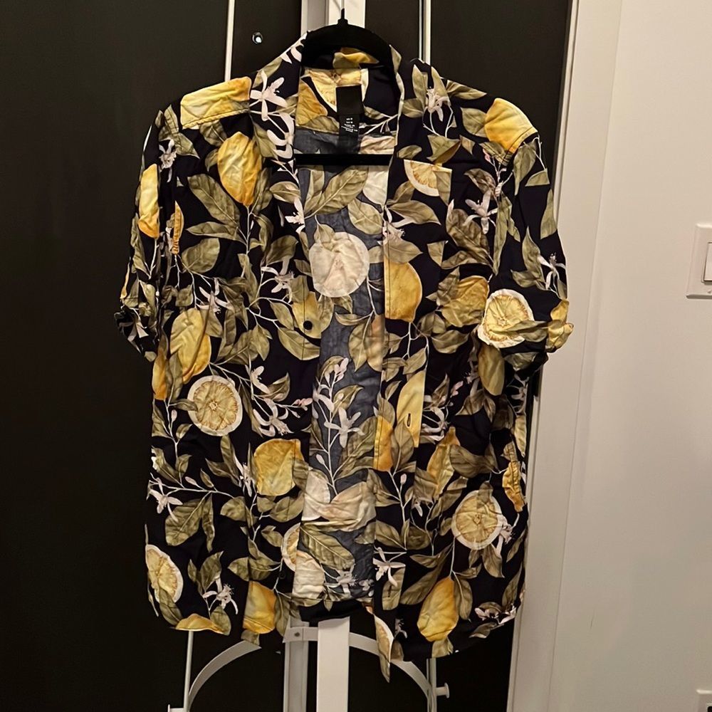 H&M black and lemon print button down top - medium